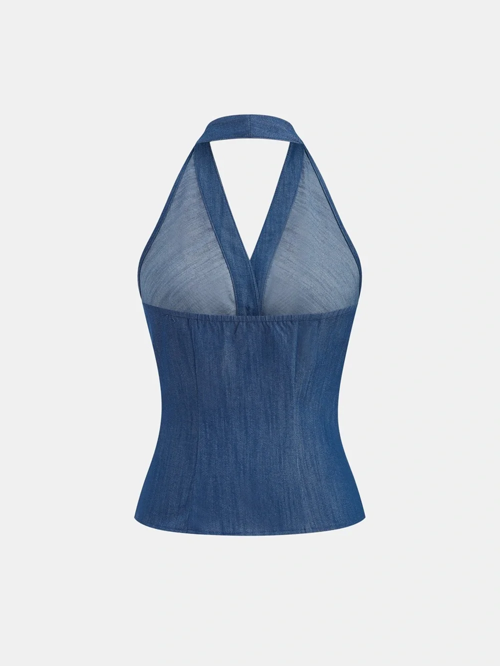 Faux Denim Halter Ruched Top & Pants Set - Picture 3 of 16